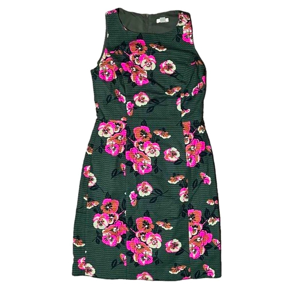 Fossil Mini Olive Green and Pink Textured Floral Sheath Dress Sz 12